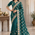Stylish Teal Green Ho Silk Saree Embroidery Work for Women