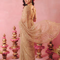 Elegant Beige Net Embroidery Work Designer Saree for Women