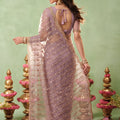 Exquisite Mauve Net Embroidery Work Designer Saree for Women