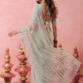 Elegant Sea Green Net Embroidery Work Designer Saree for Women