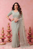 Elegant Sea Green Net Embroidery Work Designer Saree for Women