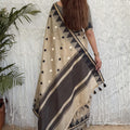 Stylish Beige Cotton Saree with Thread Embroidery Work for Women