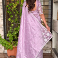 Graceful Lavender Cotton Saree with Thread Embroidery Work for Women