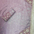 Graceful Lavender Cotton Saree with Thread Embroidery Work for Women