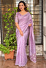 Graceful Lavender Cotton Saree with Thread Embroidery Work for Women