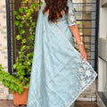 Serene Sky Blue Cotton Saree with Thread Embroidery Work for Women