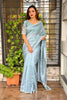 Serene Sky Blue Cotton Saree with Thread Embroidery Work for Women