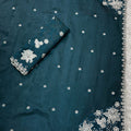 Striking Teal Blue Cotton Saree with Thread Embroidery Work for Women