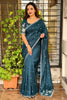 Striking Teal Blue Cotton Saree with Thread Embroidery Work for Women