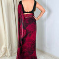 Captivating Wine Fendy Satin Saree with 3D Print and Beads Work for Women