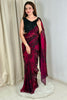 Captivating Wine Fendy Satin Saree with 3D Print and Beads Work for Women