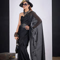 Black Organza Silk Saree with Floral Embroidery Designer Saree