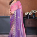 Pink Purple Embroidered Organza Silk Saree Designer Border