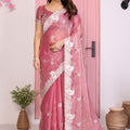 Designer Pink Embroidered Saree with Blouse Party Wear