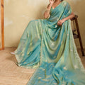 Sea Green Teal Dual Tone Designer Saree Embroidery Sequin Georgette Saree