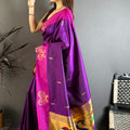 Royal Purple Soft Silk Saree with Pink Border and Designer Pallu