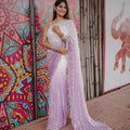Lavender White Ombre Saree Sequin Designer Border Party Wear Saree