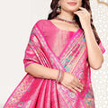 Rani Pink and Beige Banarasi Silk Saree with Rich Zari Woven Design