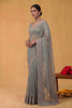 Dusty Blue Net Saree Heavy Silver Embroidered Border Designer Blouse