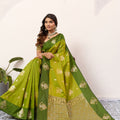 Olive Green Banarasi Silk Saree Gold Zari Motifs Rich Woven Pallu