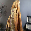 Mustard Gold Maroon Kanjivaram Silk Saree Traditional Zari Woven Saree