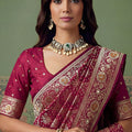 Elegant Red Heavy Embroidered Banarasi Silk Saree
