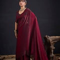 Wine Maroon Embroidered Silk Saree with Designer Blouse
