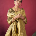 Olive Gold Banarasi Silk Saree Rich Golden Zari Weaving Blouse
