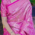 Luxury Rani Pink Banarasi Silk Saree with All-Over Floral Zari Weaving