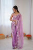 Lavender Soft Silk Saree with Silver Floral Embroidery Border Matching Blouse