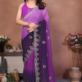 Purple Ombre Georgette Saree with Embroidered Border Work