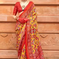 Traditional Mustard Yellow and Red Patola Print Silk Saree
