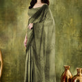 Olive Green Embroidered Designer Saree with Matching Blouse