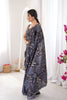 Black Floral Digital Printed Linen Saree with Designer Lace Border
