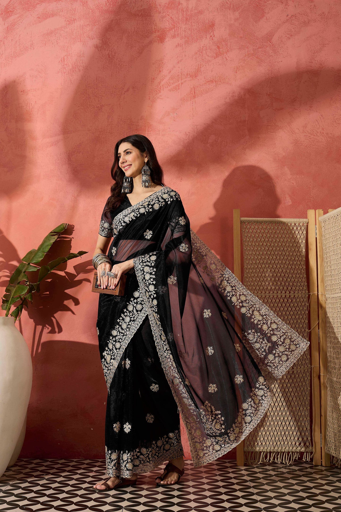 Black Embroidered Georgette Saree with Designer Border Party Wear Saree