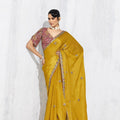 Designer Mustard Yellow Silk Saree Border Maroon Blouse