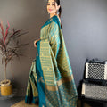 Teal Blue Banarasi Silk Saree with Rich Gold Zari Weaving Tassel Pallu