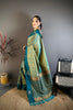 Teal Blue Banarasi Silk Saree with Rich Gold Zari Weaving Tassel Pallu