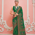 Elegant Green Patola Printed Silk Saree Matching Blouse Festive Wear