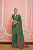 Elegant Green Patola Printed Silk Saree Matching Blouse Festive Wear