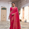 Rani Pink Silk Saree with Gold Paisley Border Floral Weaving Border