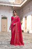 Rani Pink Silk Saree with Gold Paisley Border Floral Weaving Border