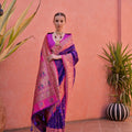 Royal Purple Pink Kanjivaram Silk Saree with Golden Zari Festive Wear