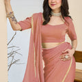 Dusty Rose Designer Saree Pearl Lace Border Ready To Wear
