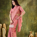 Peach Pink Organza Ready To Wear Saree Designer Sequins Lace Border