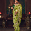 Olive Green Silk Saree with Designer Green Blouse