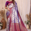 Silver Purple Banarasi Silk Saree with Rich Zari Weaving and Contrast Pallu 