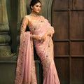 Pink Designer Embroidered Silk Saree with Floral Work Wedding Wear