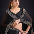 Black Silk Saree Antique Silver Zari Border Party Wear Saree