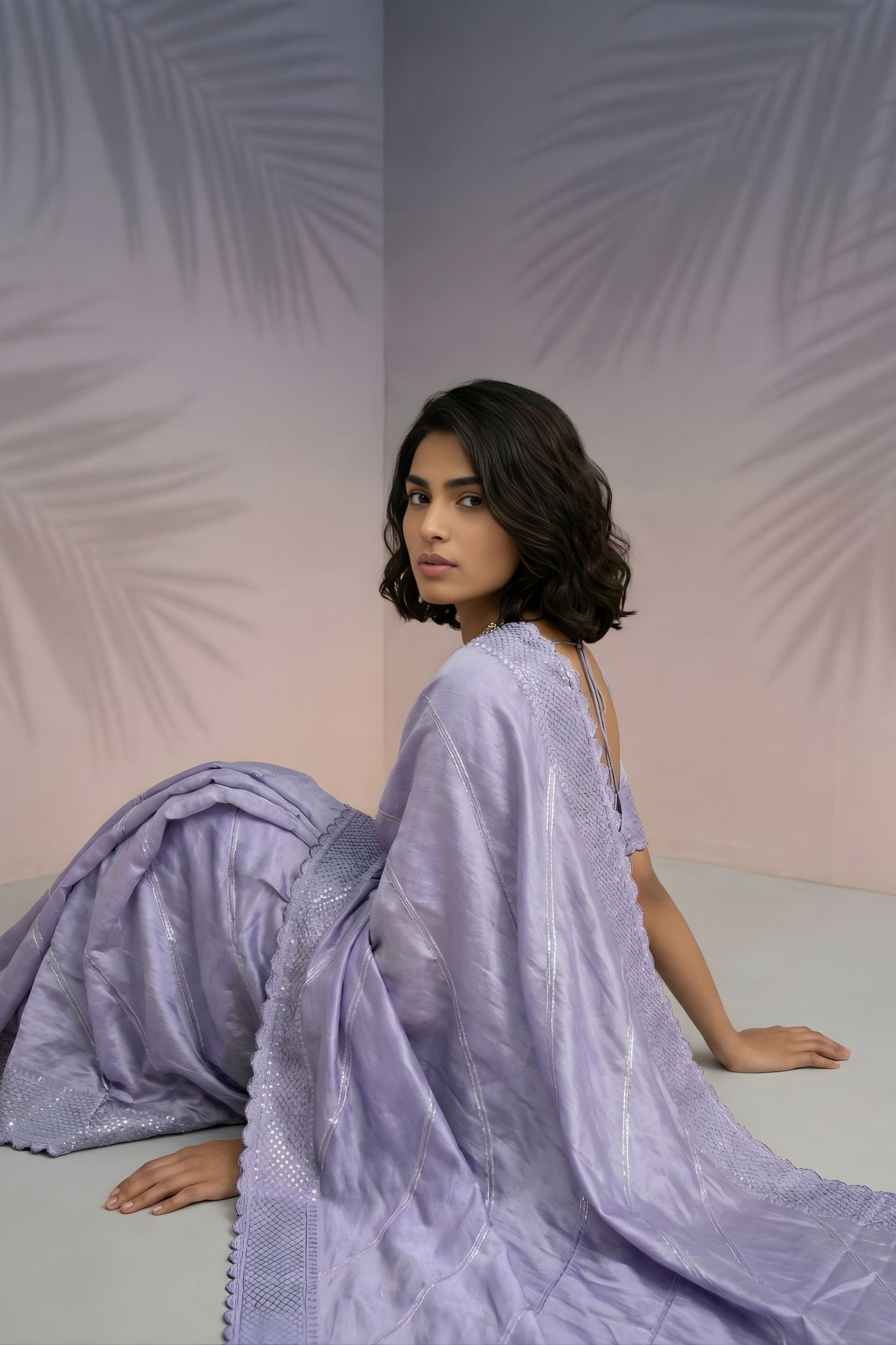 Lavender Silk Saree with Embroidered Border Designer Blouse